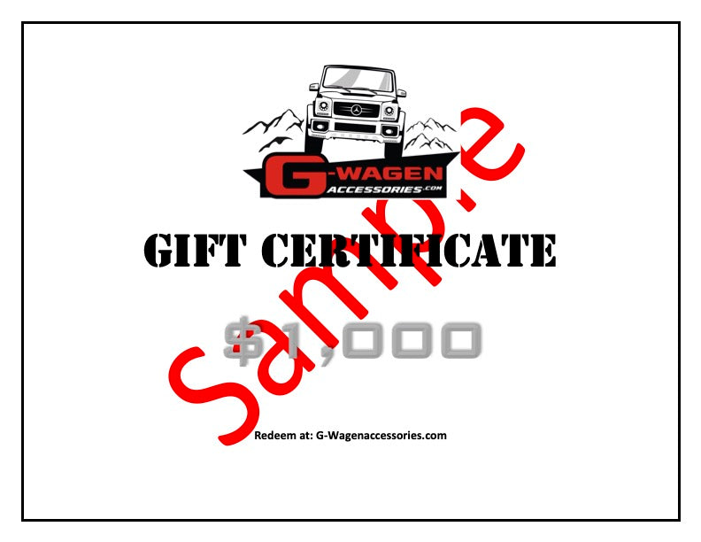 G-Wagenaccessories.com gift certificate gift voucher G-Wagen parts gift card Gwagen parts gift card Gwagon gift cards G-Class gift certificate