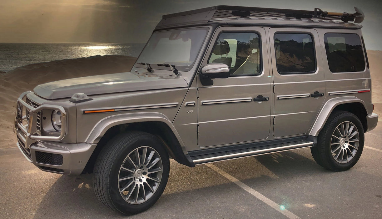 Gwagen 2019 2020 2021 2022 2023 2024 2025 W463A W465 Roof Rack full length low with wind fairing and Maxtrax an excellent GWagen Mod