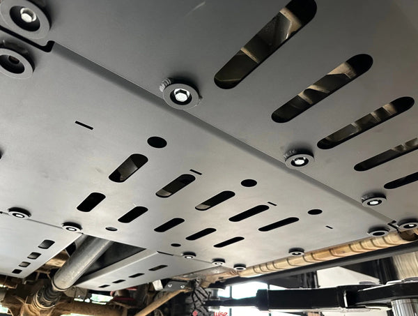 Installed closeup of G-Wagen W463A W464 underbody skid plates 2019 2020 2021 2022 2023 2024 2025 2026