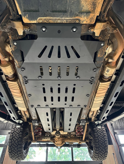Full view of installed G-Wagen W463A W464 underbody skid plates 2019 2020 2021 2022 2023 2024 2025 2026