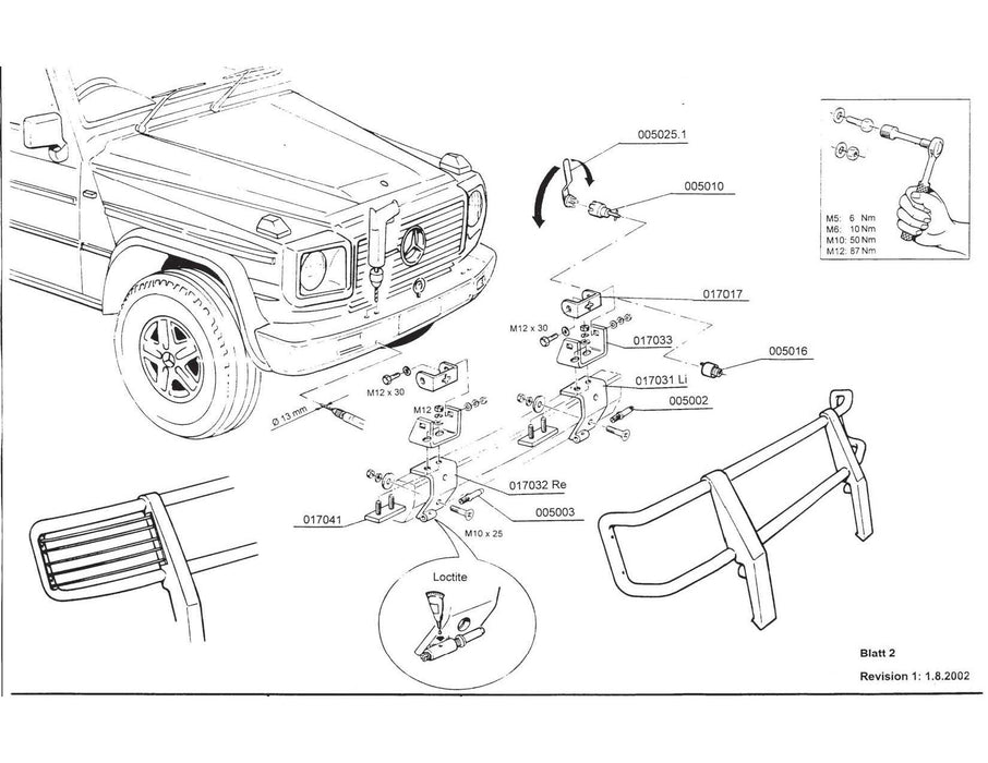 Antec Brush Guard Bull Bar Parts & Installation drawing W463, G Class