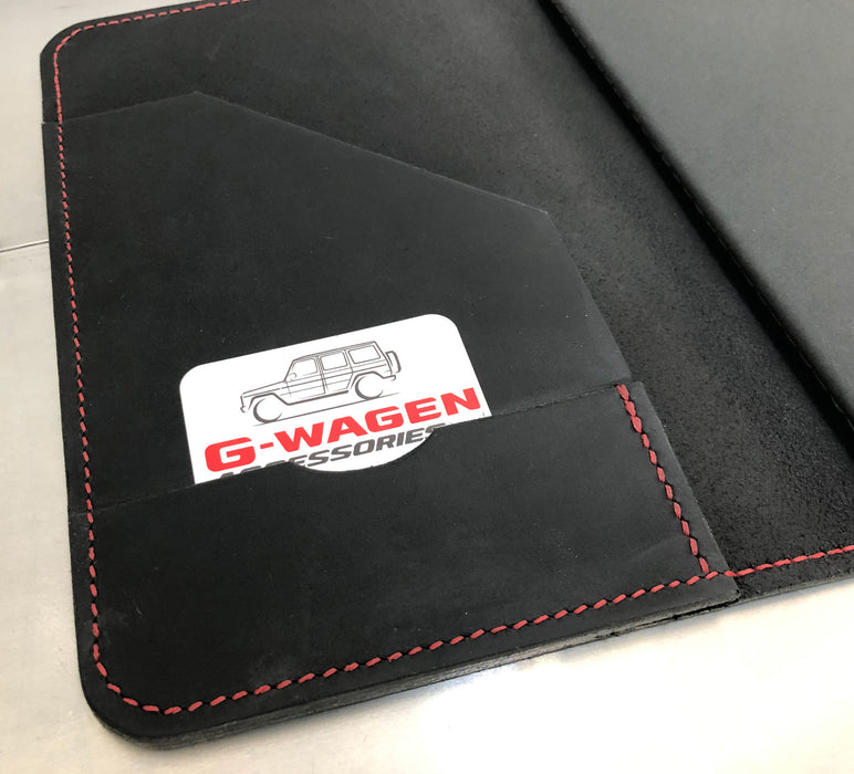 Gwagon gift leather journal portfolio red stitching AMG