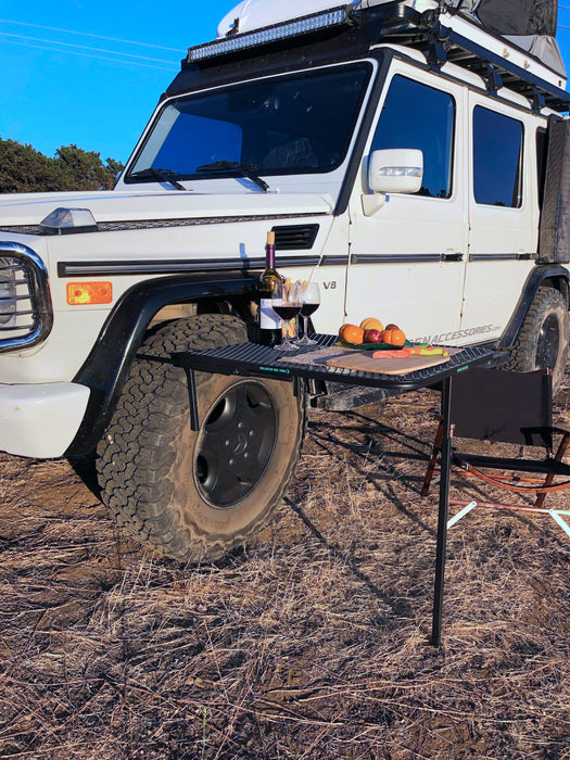 Mercedes G-Class adventure camping table tire mounted