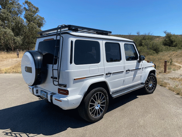 Nice white W463A G-wagon with roof rack and ladder, 2019, 2020, 2021, 2022 to current Mercedes G class models