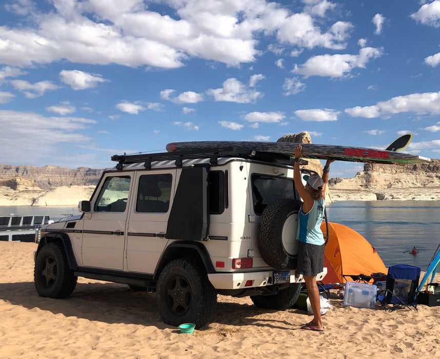 Gwagen Slimline rack low with SUP Stand Up Paddle Board