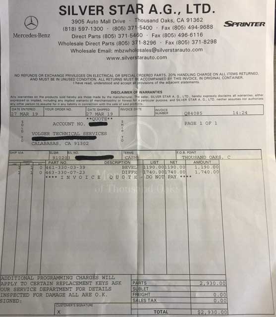 Parts Invoice