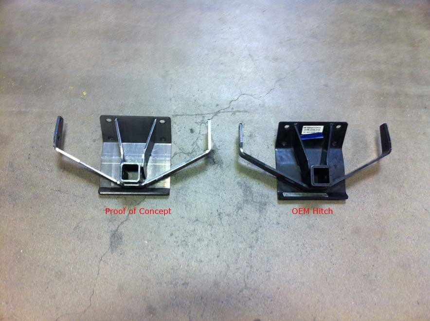 Review photo of Heavy duty Gwagenaccessories trailer hitch compared to weak OEM hitch