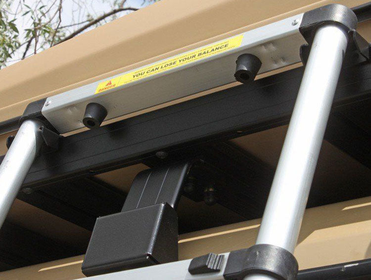 Telescopic ladder for roof rack tent access with brackets